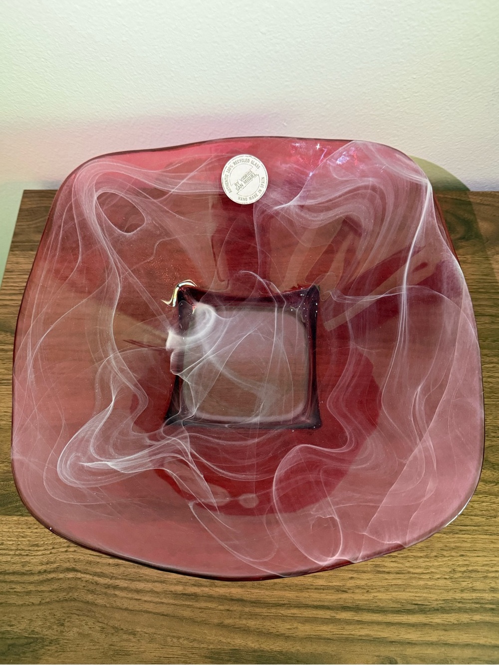 Vidrios San Miguel Hand Blown Glass Bowl Tray | Cranberry Swirl Recycled Glass